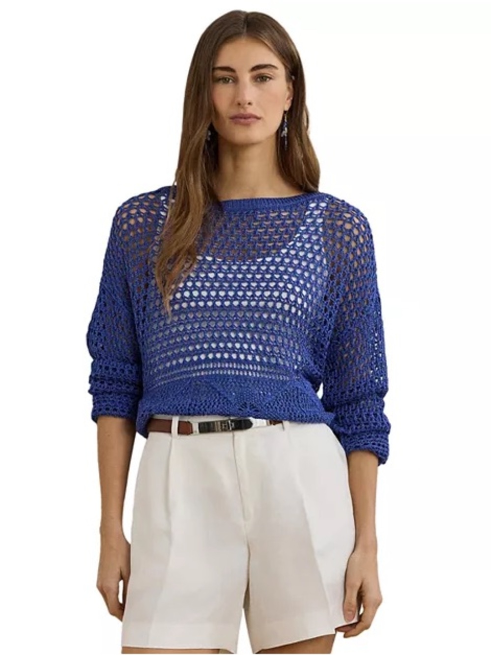 Lauren Ralph Lauren Royal Blue Open-Knit Scoop Neck Sweater